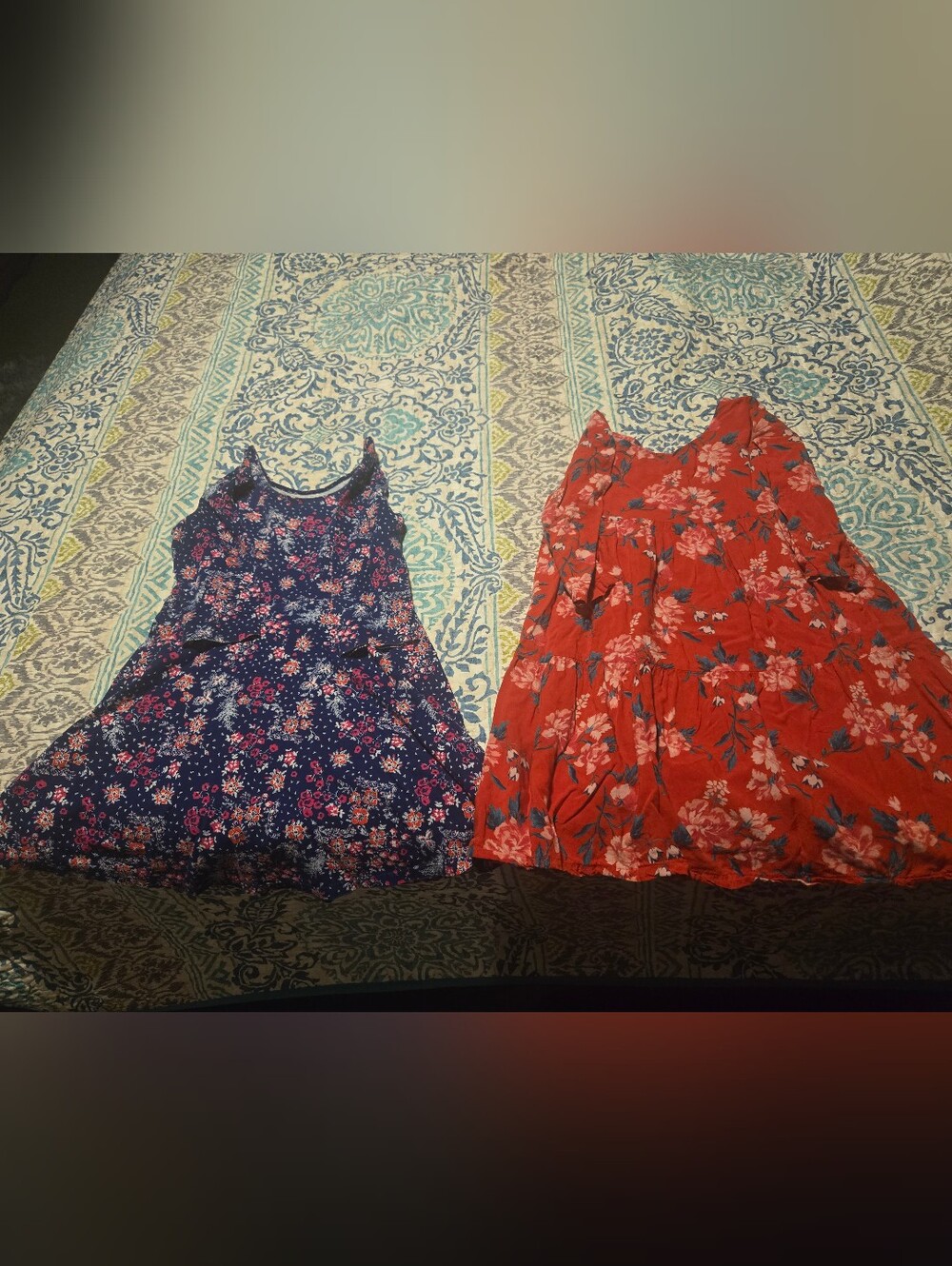 Old Navy Girls Floral Tiered Sundress Set - Navy and Red